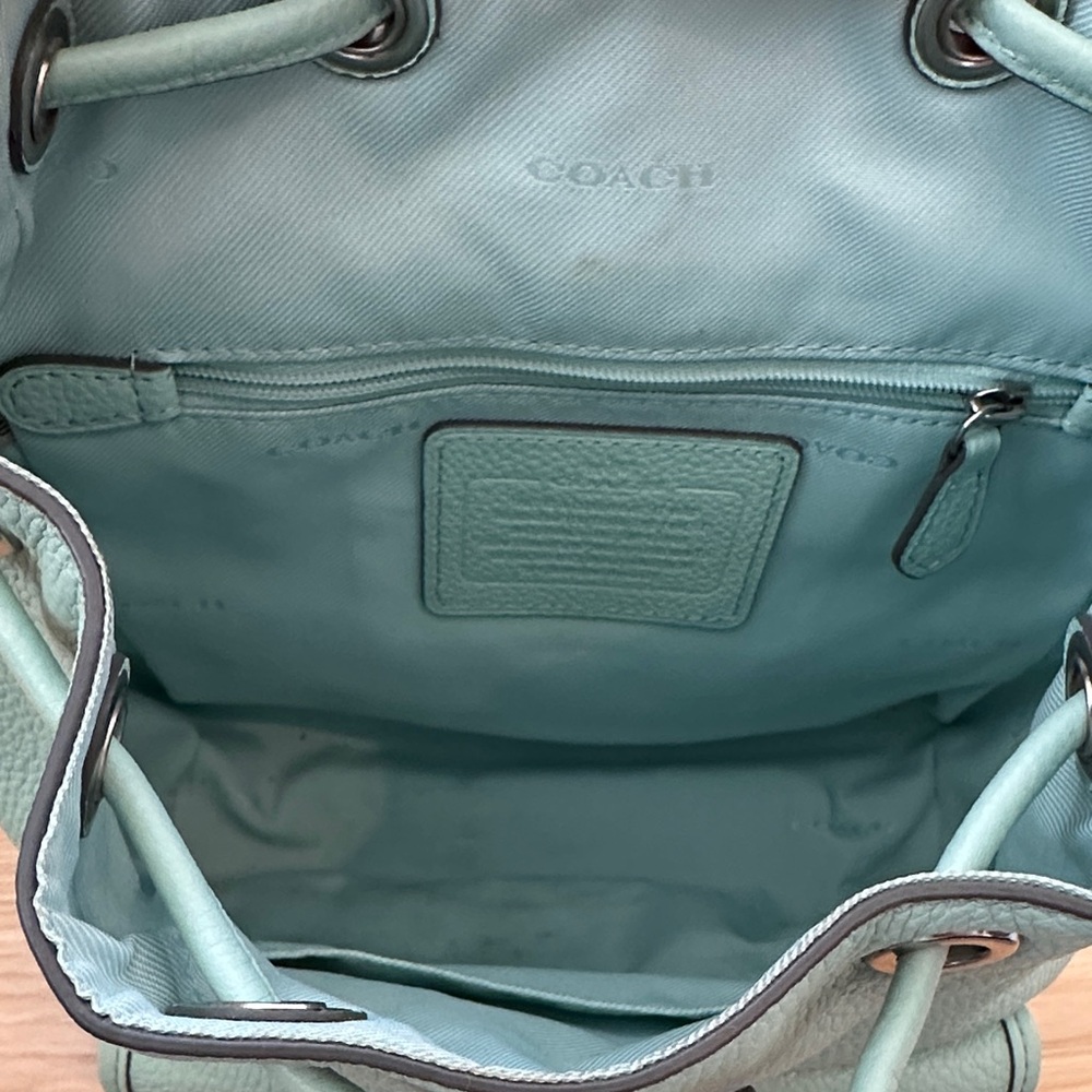 Coach Leather Mini Drawstring Backpack in Mint - image 3